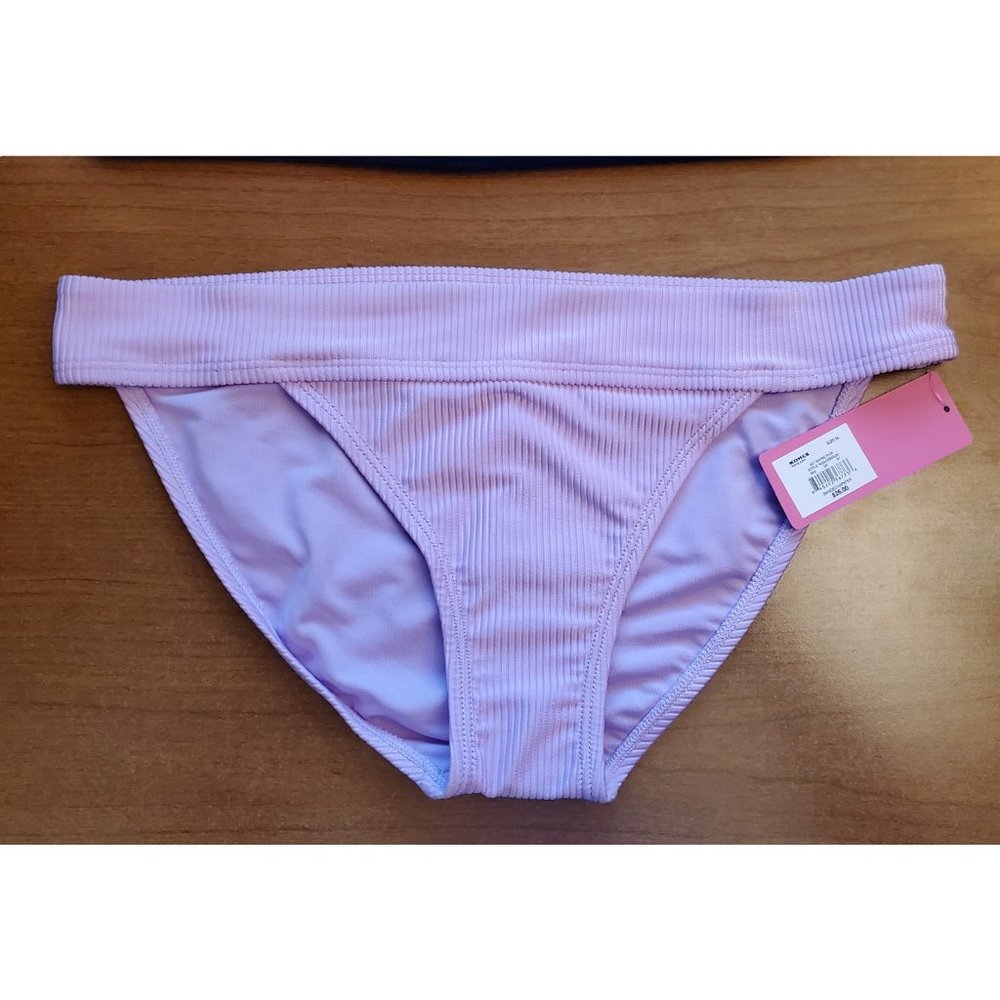 Juniors' Ninety-Nine° Banded Hipster Swim Bottoms, Lilac Shine Ribbed, Size M